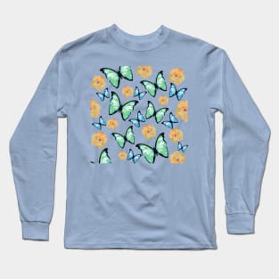 Green and Blue Butterflies Long Sleeve T-Shirt